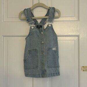 7 for all Mankind Toddler Girls Bib Overall Denim Skirt Dress 24m Ruffles